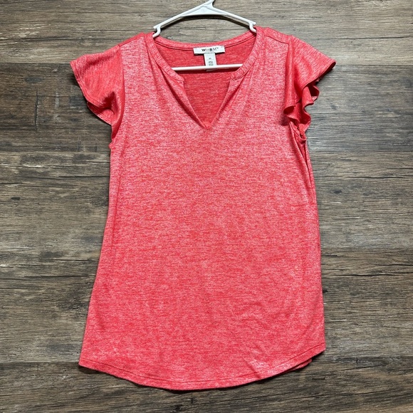 White House Black Market Red Flutter Sleeve Fitted Tee - Picture 5 of 5